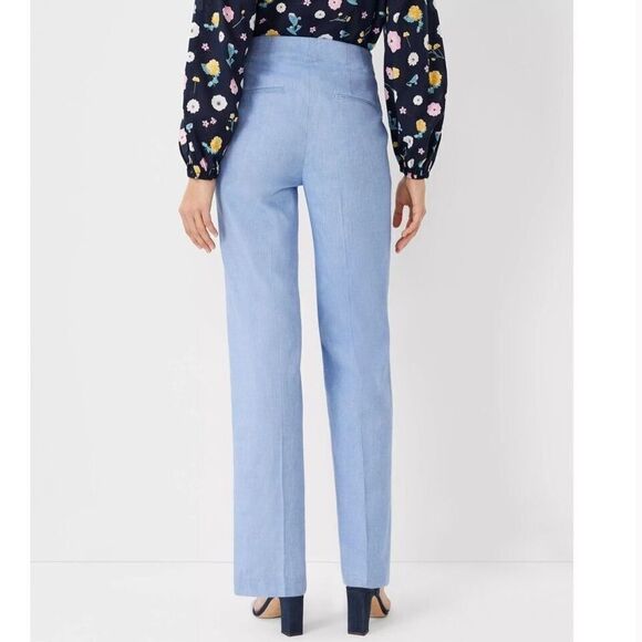 NEW Ann Taylor High Rise Straight Leg Light Blue Linen Trousers Size 10 - Picture 2 of 9